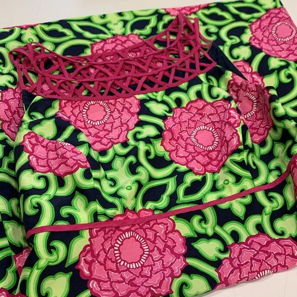 Lilly Pulitzer pink green lattice, floral sleeveless silk dress size small - Picture 7 of 10